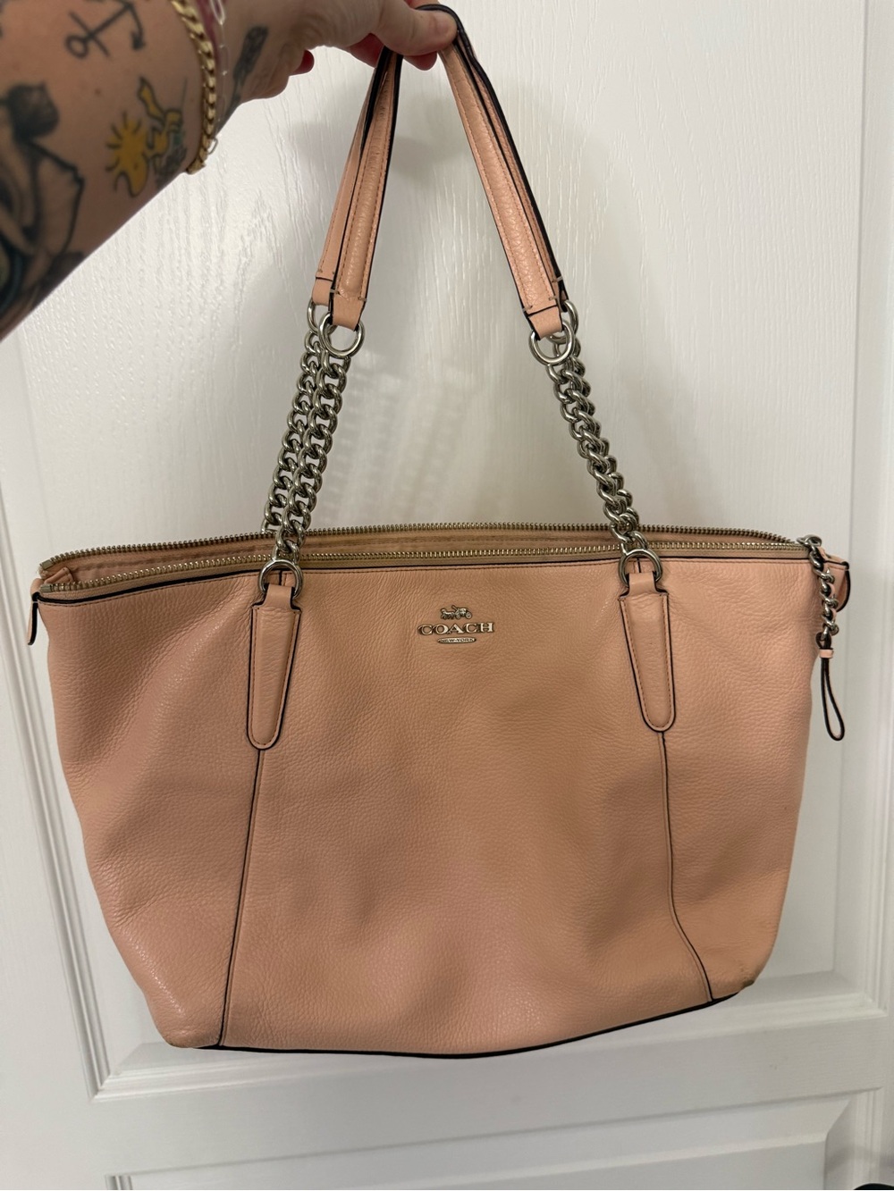 Coach F29007 Pink Leather Tote Shoulder Bag Large Zip Inner Pockets